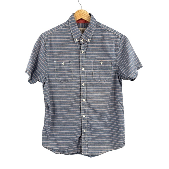 Howe Creative Workforce Other - Howe Creative Workforce Mens Short Sleeve Button Up Shirt Blue Red Stripe Small